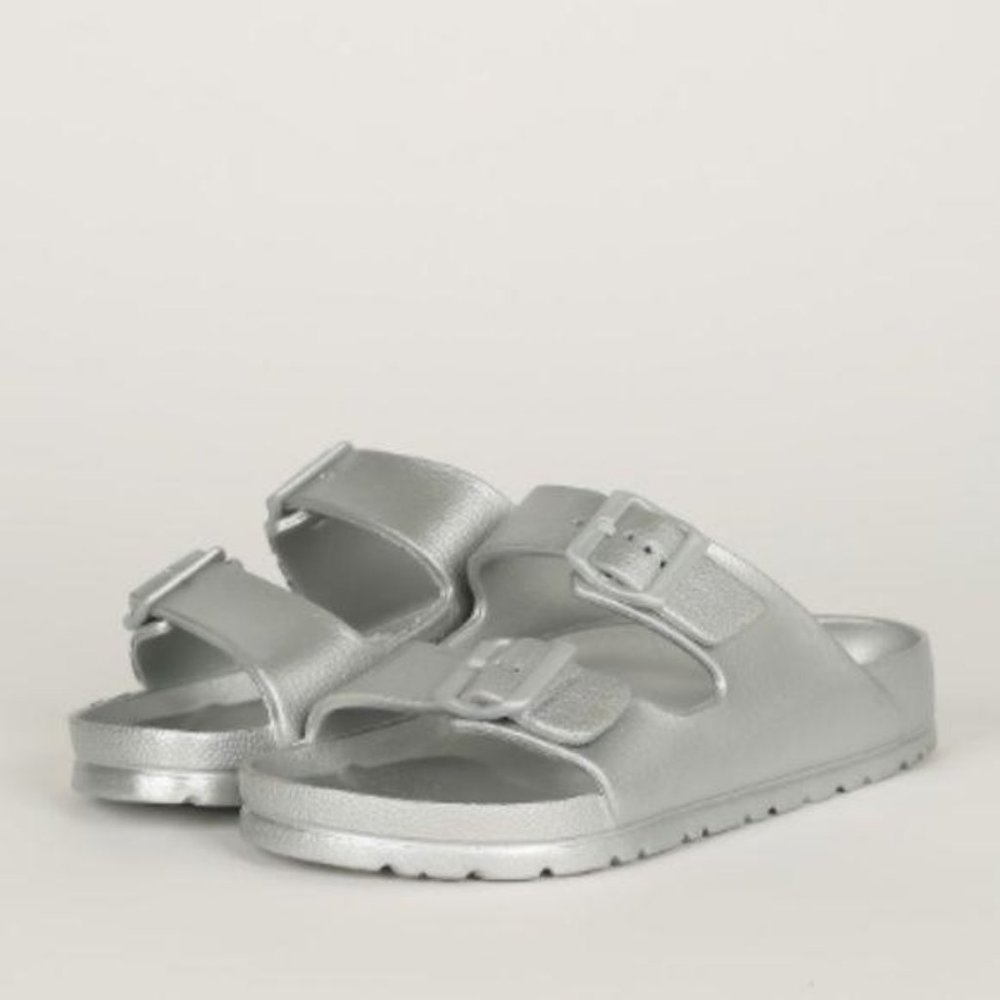 Foam Style Double Buckle Sandals – Metallic Silver - Picture 5 of 5
